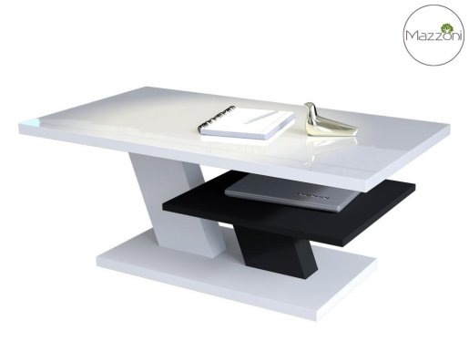 CLIFF law Журнальный столик с полкой,белый глянец/черный матовый