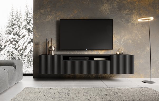 NOE B RTV 200 cm TV sienas skapis,Melns matēts