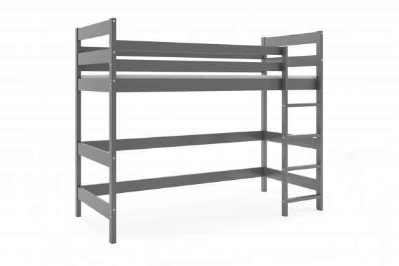 Loft-A Детская и молодежная односпальная высокая кровать с матрасом 200x90,Графит