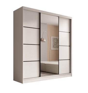 SW-KER-200 cm-WB Schwebetürenschrank mit Spiegel,Weiß/Schwarz
