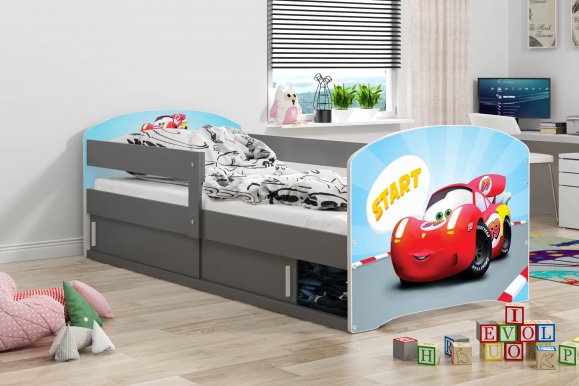 Luki 1 Bērnu gulta ar matraci 160x80 grafīts