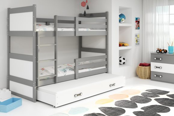 Riko III 200x90 Divstāvu gulta ar trīs matračiem Grafīts