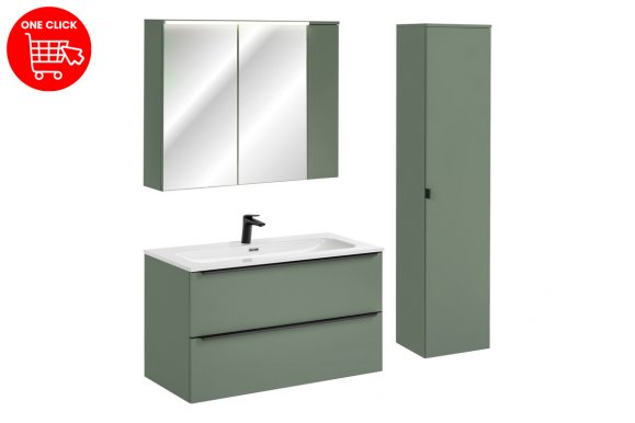 Sombra green Furniture set 100cm with FLY furniture washbasin, mirrored cabinet and tall cabinet
