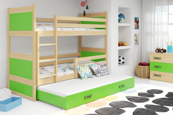 Riko III 160x80 Bunk bed with three mattresses Pine/Green