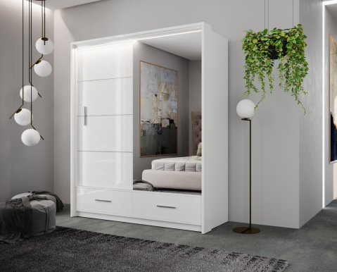 MARSYLIA 203 Sliding door wardrobe,White matt/white glossy