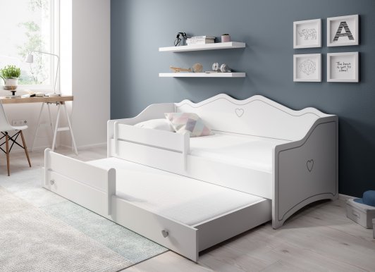 Bērnu gulta ar izvelkamu papildgultu ar matraci 160x80,Gray,White