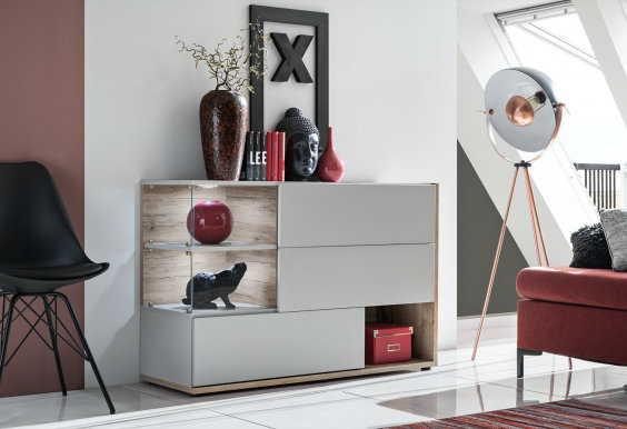 SILK +LED Kommode Oak Wellington/pearl gray 