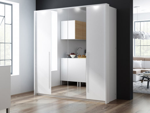 Brema 210 Sliding door wardrobe with lighting (white)