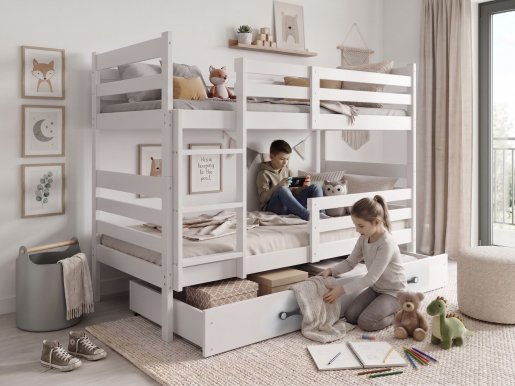 Etagenbett Hochbett 190x90 mit 2 Matratzen und Schublade,Weiß