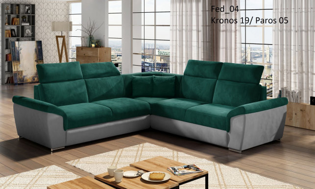 FED- 04 Corner sofa Universal L/R (fabric Kronos 19 green/Paros 05 grey)