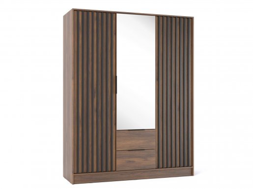 NELLY 3D+LUS Kleiderschrank mit Spiegel (Nuss/schwarze Lamelle)