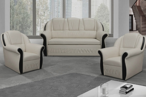 KLO-3+1+1 Komplekts Dīvāns ar krēsliem (Soft 17 balts)