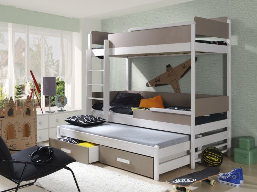 QUATRO Triple bunk bed with mattress Acryl white/trufel