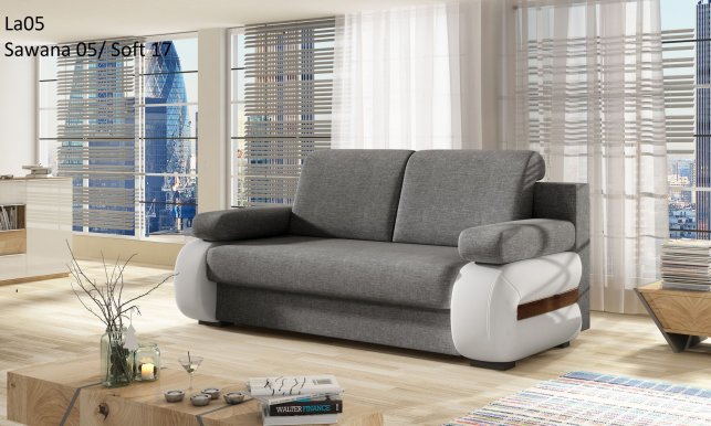 LA-05 Dīvāns-gulta (Sawana 05/Soft 17 pelēks/balts)
