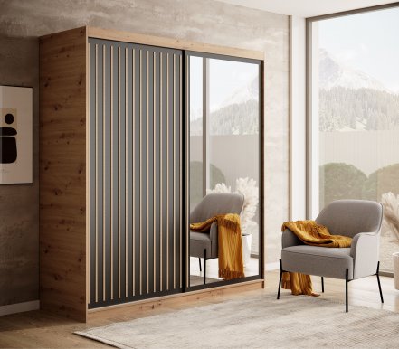 SW-DEL-AB 180 cm Sliding wardrobe with mirror,Artisan,Black matt