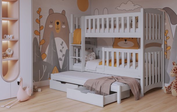 NATHAN III Triple bunk bed with mattress White