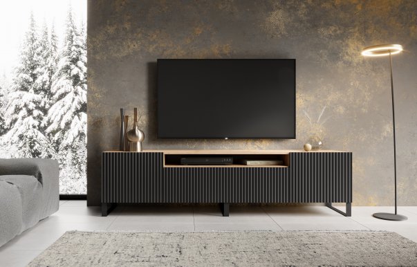 NOES AB RTV 200 cm Stand Cabinet,Artisan Oak/Black Matte