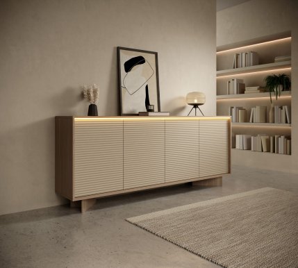 Style-Japandi B Kumode ar 4 durvīm un apgaismojumu