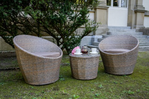 MODICO Garden furniture set Table + 2 chairs,light brown