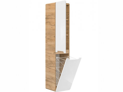 Abura White/Oak Craft 804 Tall bathroom cabinet with laundry basket