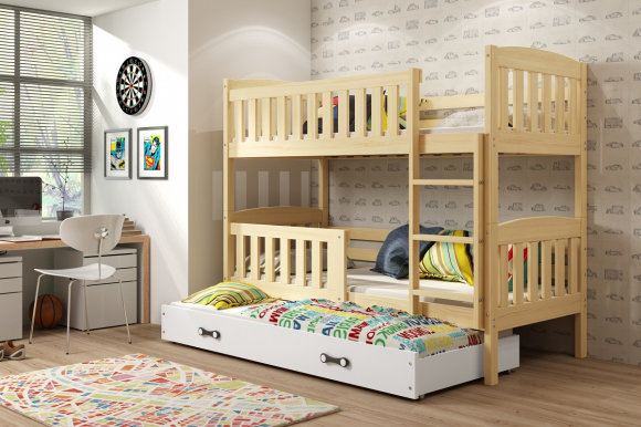 Cubus 3 Triple bunk bed with mattress 200x90 pine