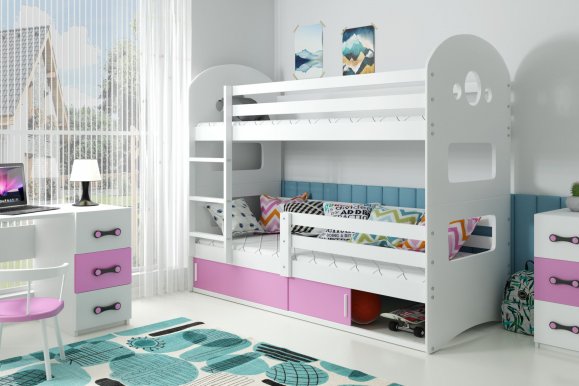 Domenik Bunk bed with mattress 190x80 white/pink