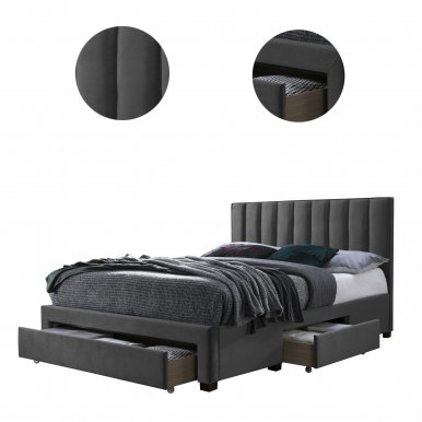 GRACE 160 Bed with wooden frame (Velvet Grey)