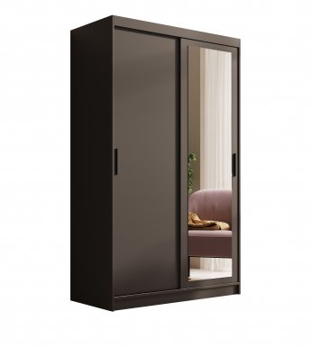 SW-HAI 120 cm B Skapis ar bīdāmām durvīm un spoguli,Melns matēts
