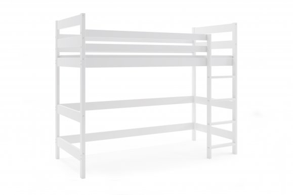 Loft-A Детская и молодежная односпальная высокая кровать с матрасом 200x90,Белый