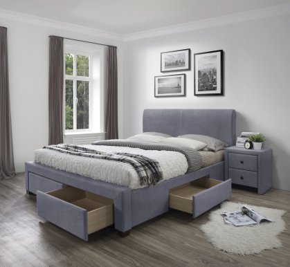 Madena 3 160 Bed with wooden frame (Velvet Grey)