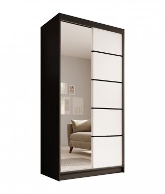 SW-LAU 100 cm Schwebetürenschrank mit Spiegel,Schwarz matt/Weiß matt