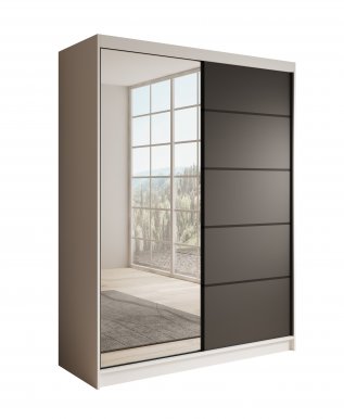 SW-CAR-150 cm -WB Schwebetürenschrank mit Spiegel,Weiß matt/Schwarz matt