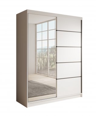 SW-CAR-150 cm -WW Schwebetürenschrank mit Spiegel,Weiß matt