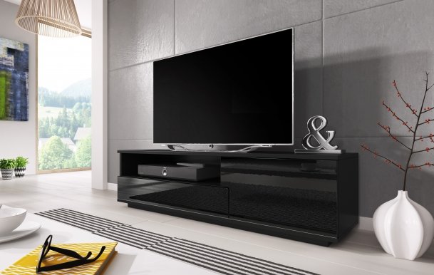 Muza TV cabinet Black mat/black gloss