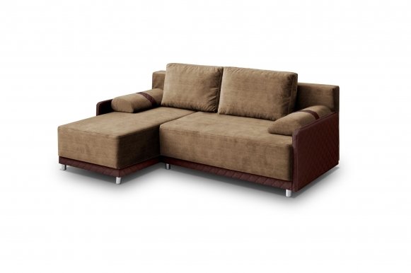 Koniglich Универсальный L/P Угловой диван (Коричневая ткань Cairo 33+Коричневая экокожа Soft Karo 66)
