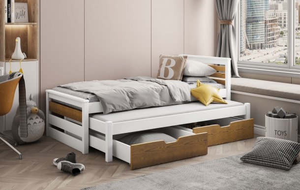 CALWIN Bērnu gulta ar diviem matračiem Balts/ozols