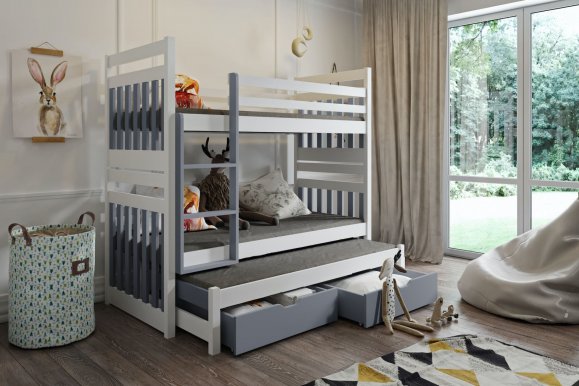 SAMBOR 3 Triple bunk bed with mattress white/grey