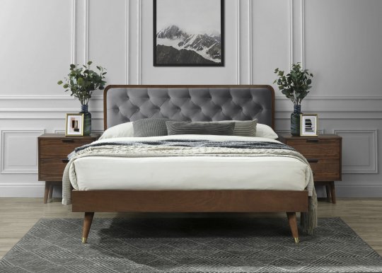CASSIDY LOZ 160 Двуспальная кровать c деревянной рамой (серый/орех)