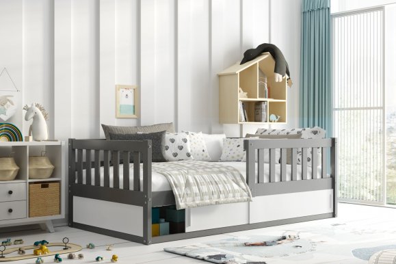 SMART-JAS Bērnu gulta ar matraci 160x80 Grafīts