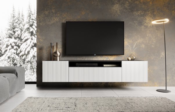 NOE BW RTV 200 cm TV sienas skapis,Melns matēts/Balts matēts
