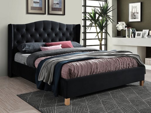 Aspen 160 Bed with wooden frame (Bluvel 19 Velvet Black)