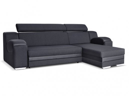 MADRYT Универсальный L/P Угловой диван (Черная ткань Hugo 14+Черная эко кожа Soft 11)