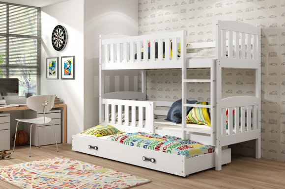 Cubus 3 Triple bunk bed with mattress 200x90 white