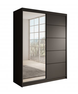 SW-CAR-150 cm -BB Schwebetürenschrank mit Spiegel,Schwarz matt
