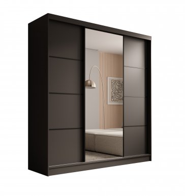 SW-KER-200 cm-BB Schwebetürenschrank mit Spiegel,Schwarz/Schwarz