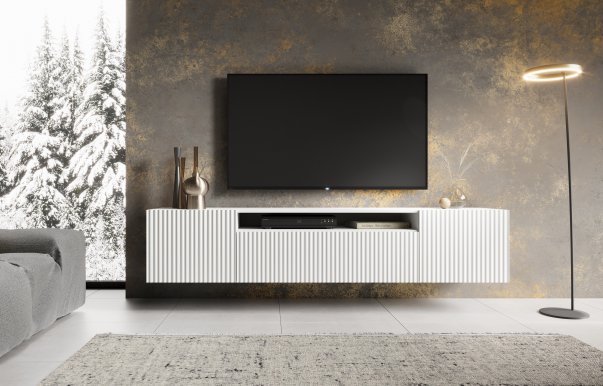 NOE W RTV 200 cm TV sienas skapis,Balts matēts