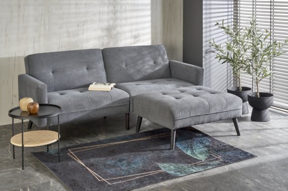 CORNELIUS- Раскладной диван с пуфиком (Серый)