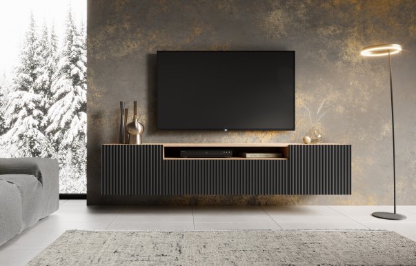 NOE AB RTV 200 cm TV sienas skapis,Ozols artisan/Melns matēts
