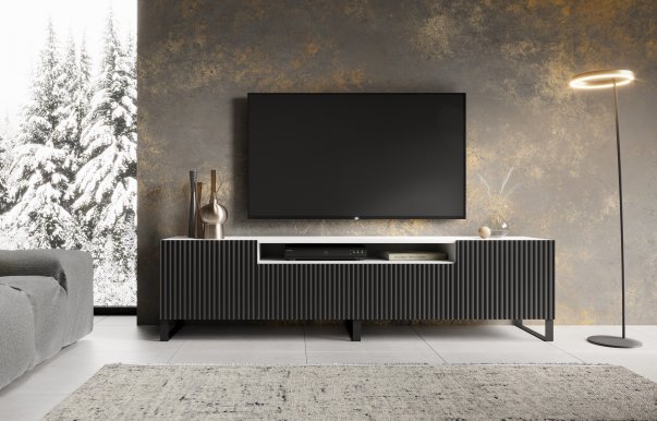NOES WB RTV 200 cm TV Skapis,Balts matēts/Melns matēts
