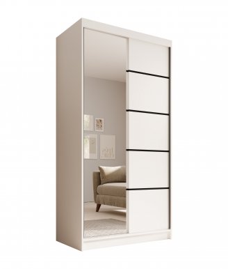 SW-LAU 100 cm Schwebetürenschrank mit Spiegel,Weiß matt